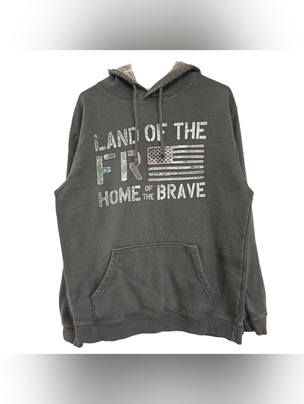 Buck Wear Hoodie Mens Large Olive Green Land of the Free Home of the Brave Camo
